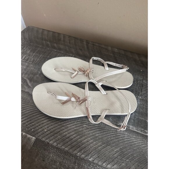 HAVAIANAS You Riviera Gold/Nude Leather Flip Flops Thong Sandals 37/38, US 7 - Picture 2 of 4